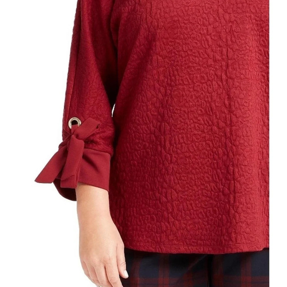 Charter Club Tie Cuff Blouse Artisan Garden Red Large Petite NEW Elegant Preppy - Picture 2 of 10